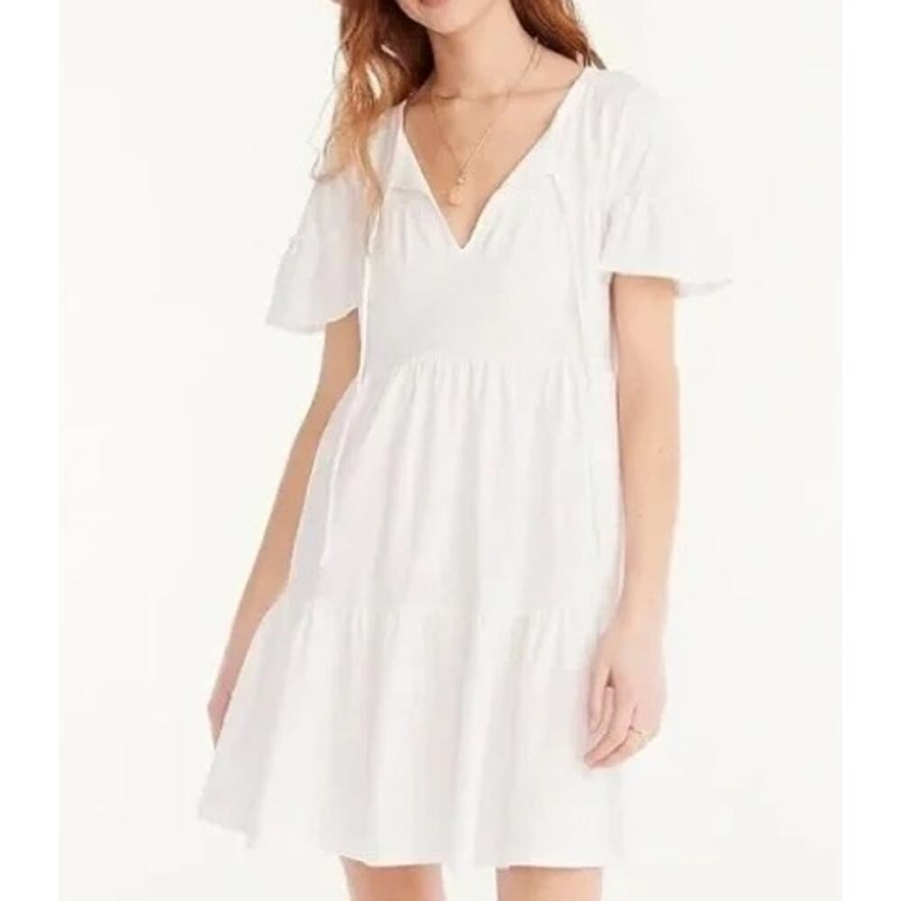 J. Crew Short Sleeve Tiered Mini Cotton Dress Sundress White Medium